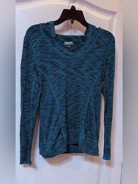 Kirkland Signature Teal Space-Dye Long Sleeve V-Neck Top Medium